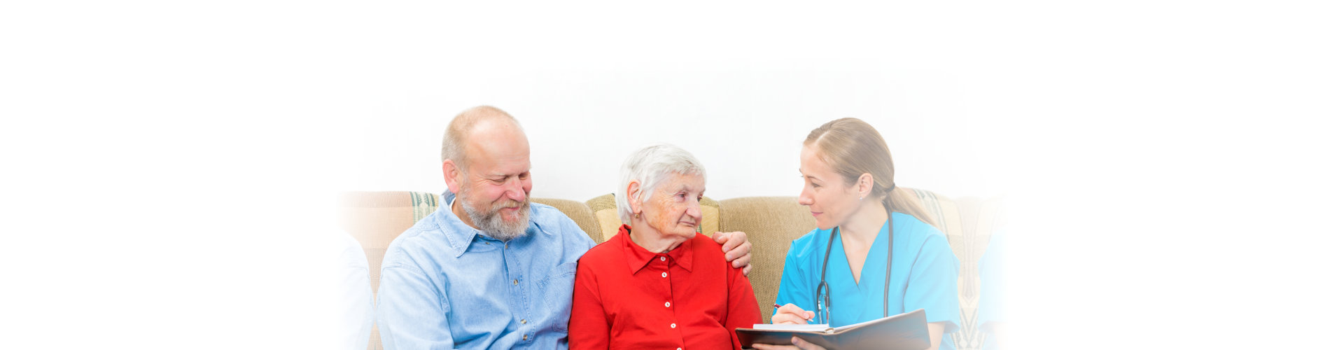 Elderly women and her son at the doctor